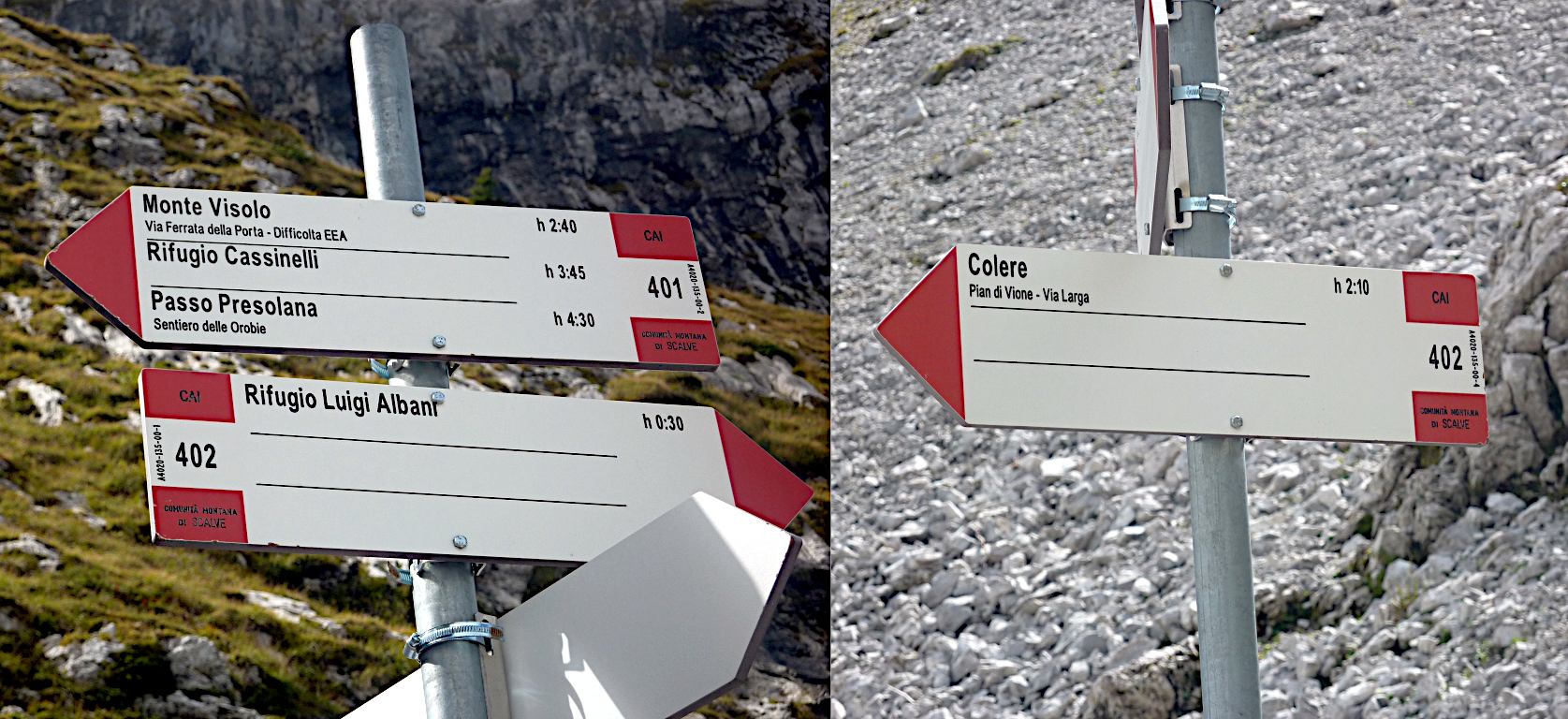 Segnaletica poco a E del Colle della Guaita, vicino all'attacco del Sentiero attrezzato della Porta.