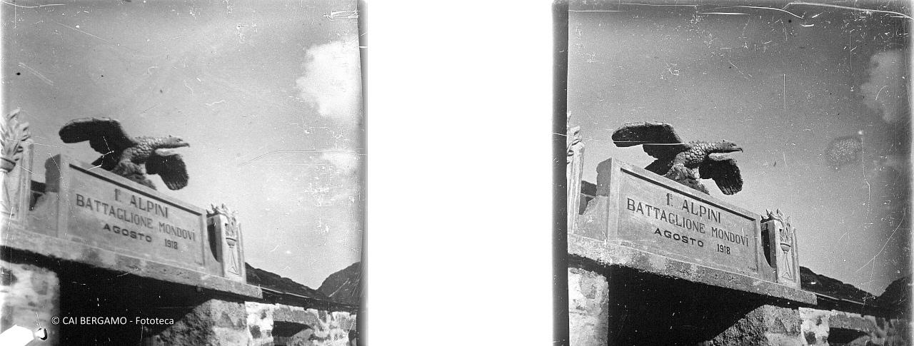 Testata d' ingresso con scritta: Battaglione Mondovi agosto 1918