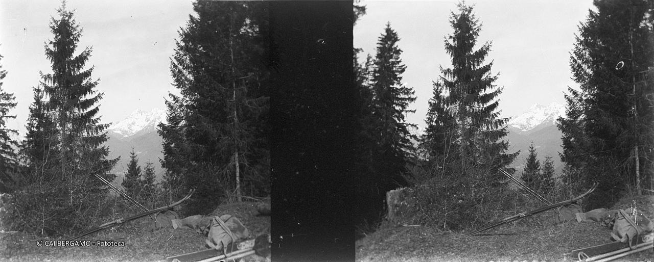 Ski e racchette a riposo sul prato