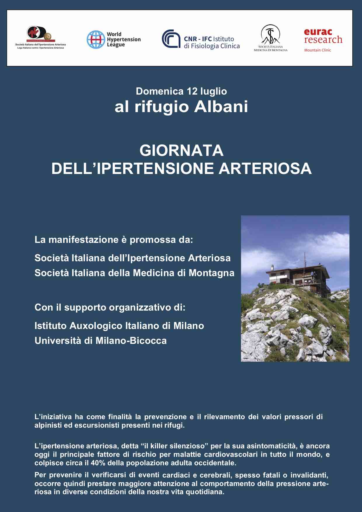 Giornata Ipertensione Arteriosa al Rifugio Albani 12 luglio 2026